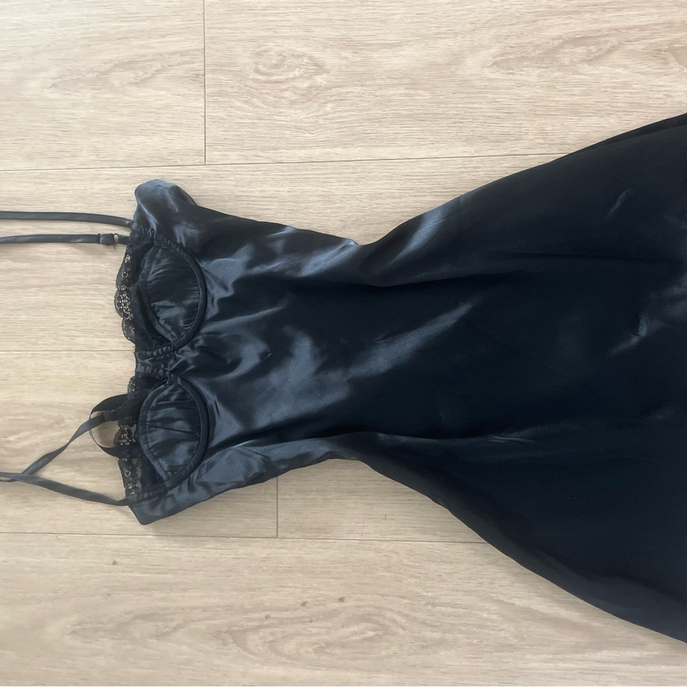 Heiress Beverly Hills Black Satin Slip Dress with Lace Trim